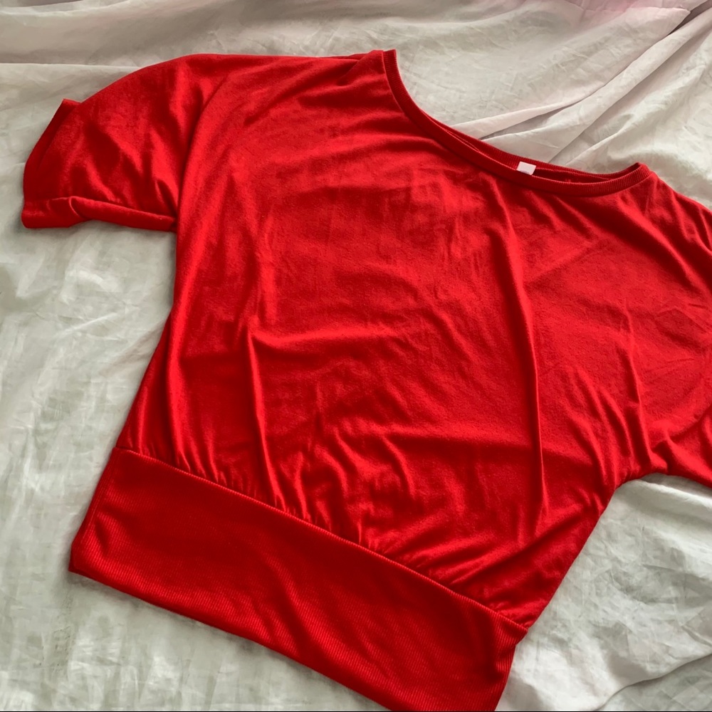 red wide sleeve blouse